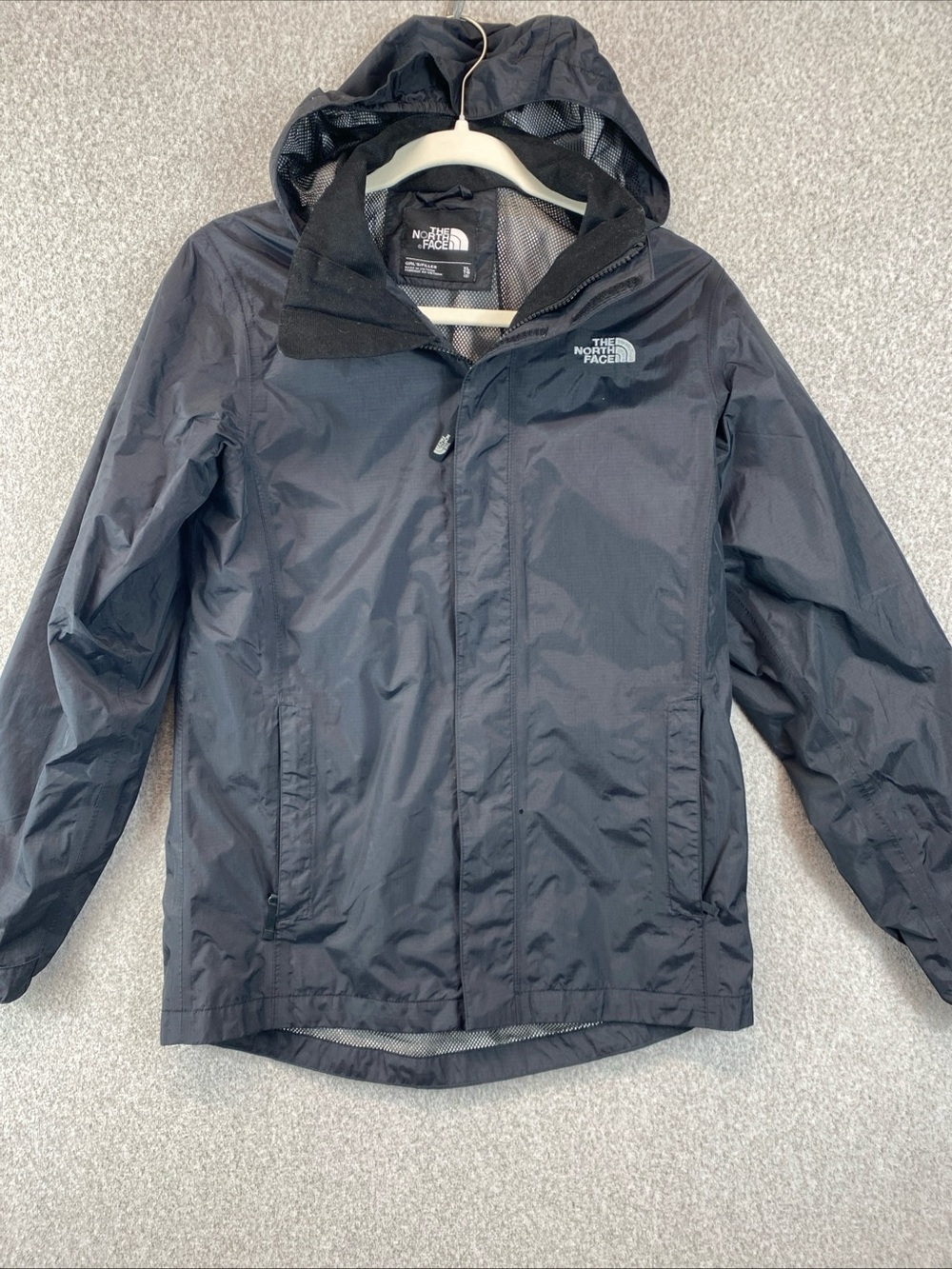 The North Face Girls XL Rain Coat Shell Hooded Full Zip Nylon Mid-Length Black